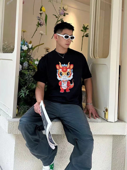 Gucci Black T-Shirt with Dragon Cartoon