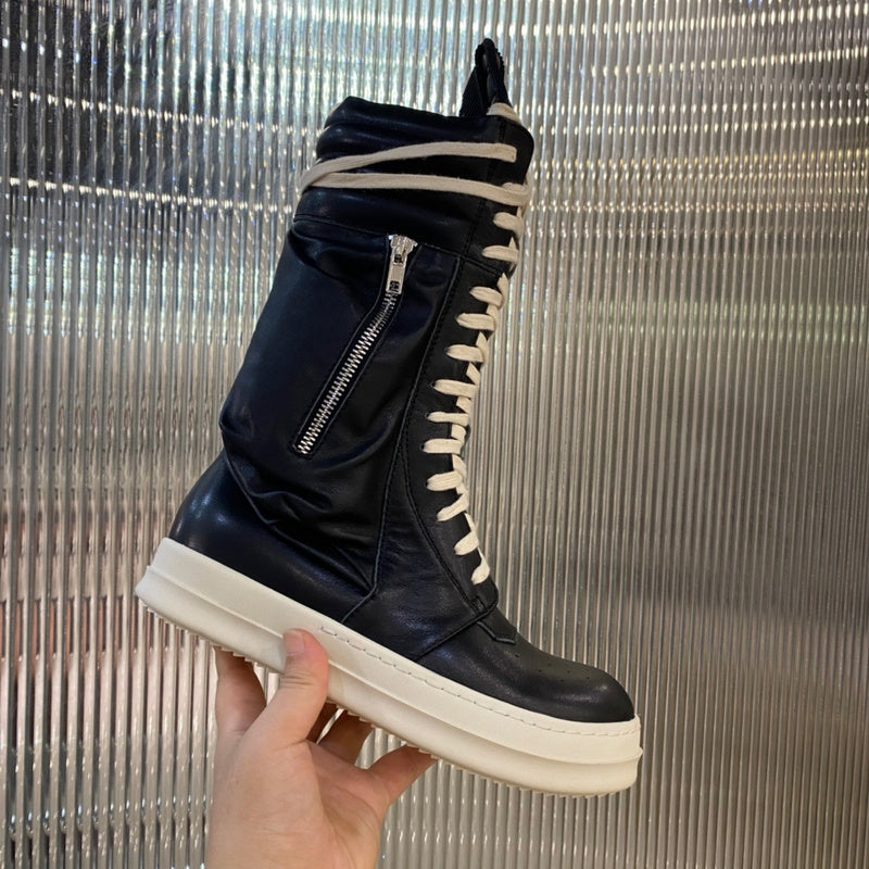 Rick Owens High-Top Leather Boots - Black and Cream