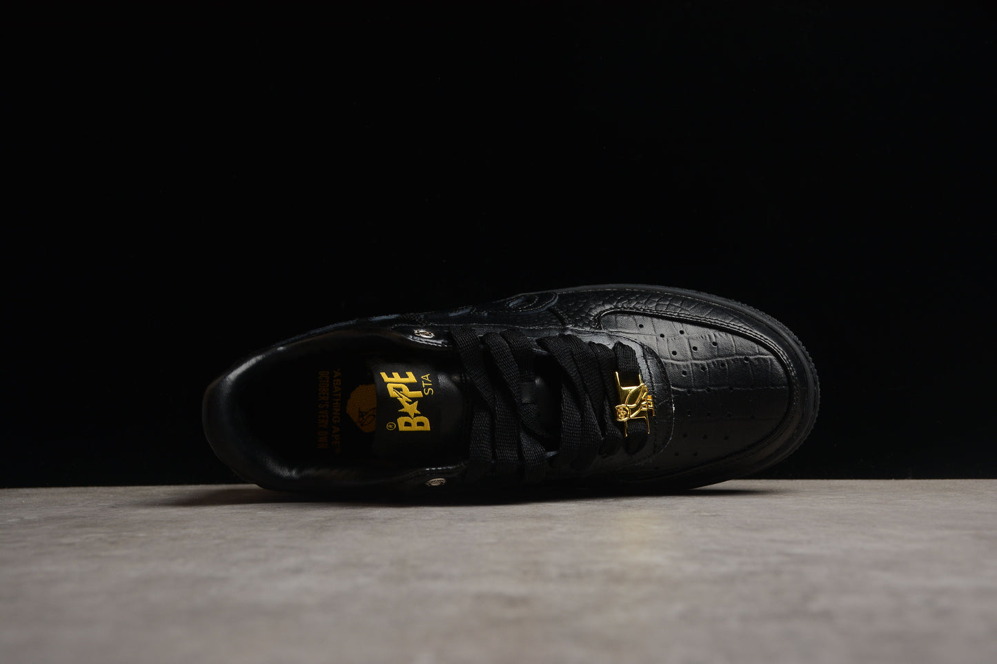 BAPE STA Low-Top Black Croc-Embossed Sneakers