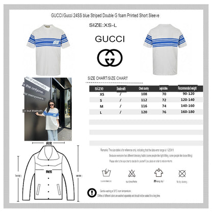 Gucci GG Blue Stripe White T-Shirt