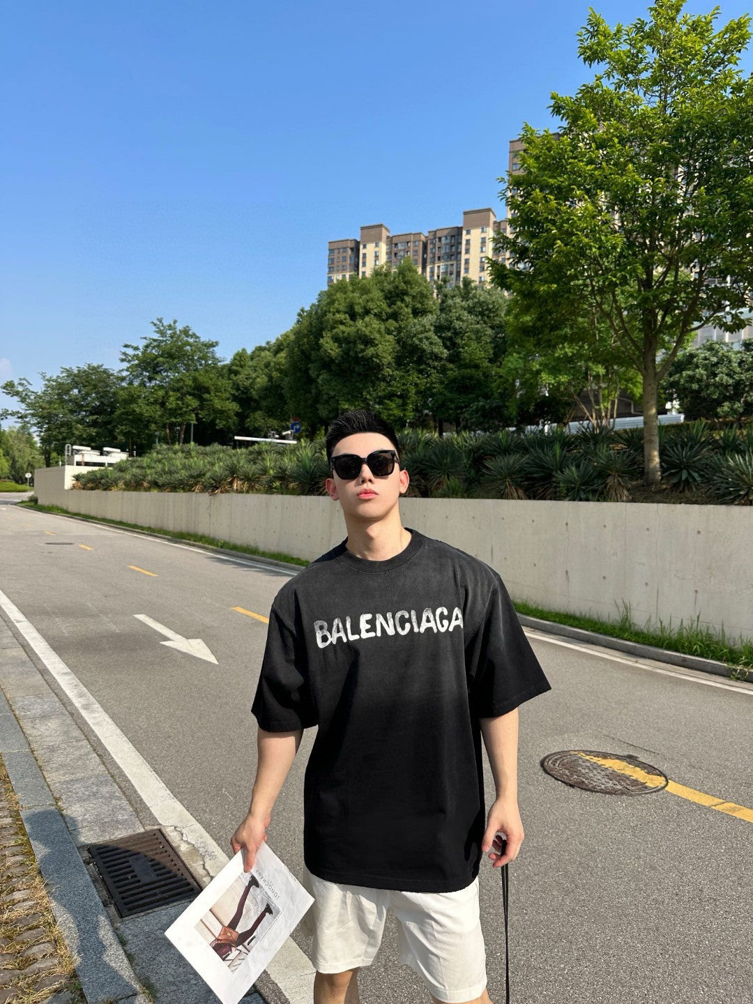 Balenciaga Spray-Paint Logo T-Shirt (Black)