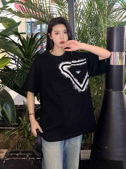 Prada Triangle Spray Paint Logo T-Shirt (Black)