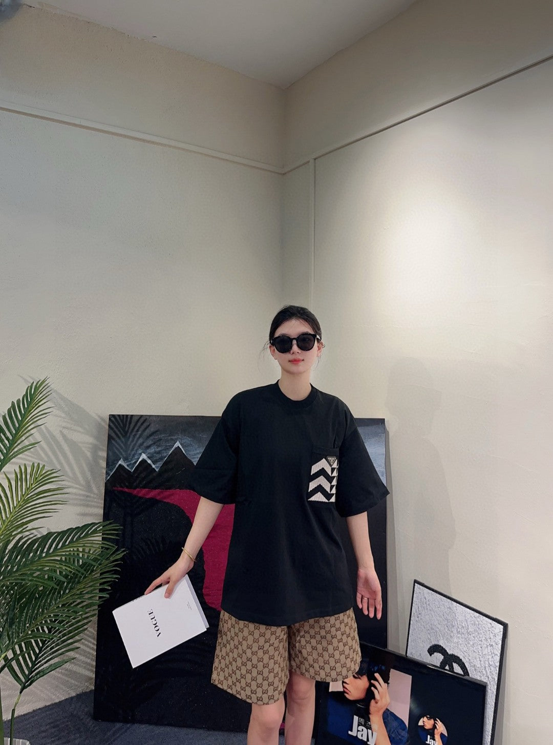 Prada Black T-Shirt with Geometric Pocket Design