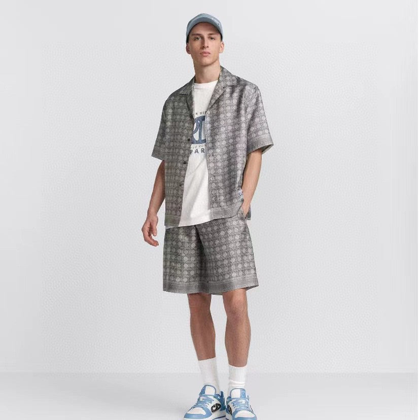 Dior Geometric Pattern Short Sleeve Shirt in Gray