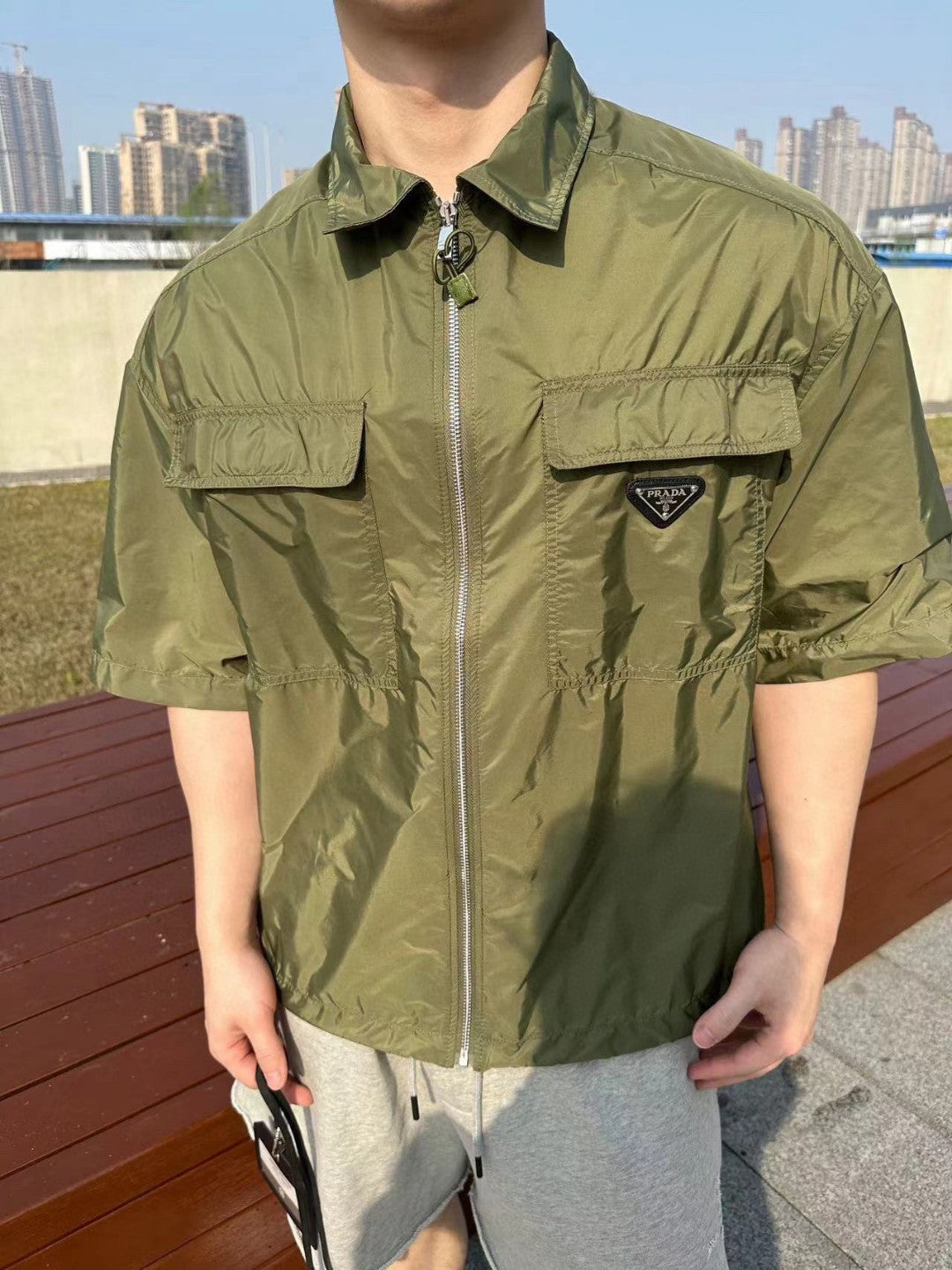 Prada Olive Green Short-Sleeve Jacket