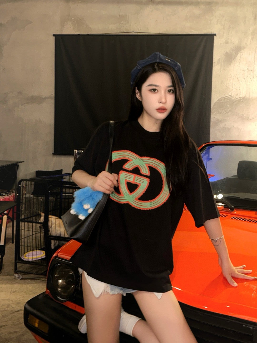 Gucci Multicolor Interlocking G Logo Black T-Shirt