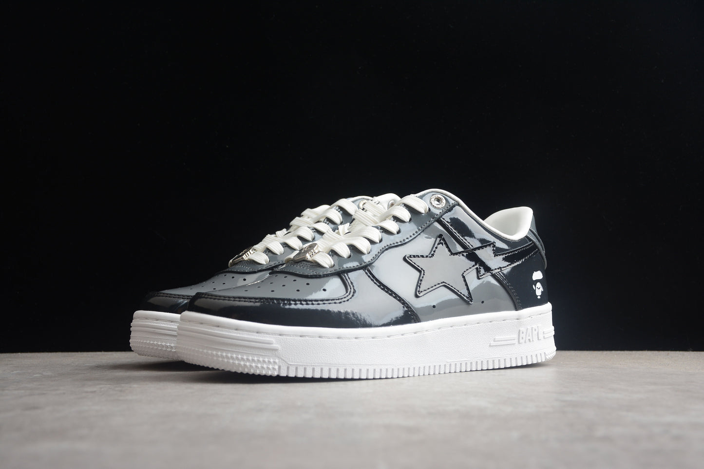 BAPE STA Black Patent Leather Low-Top Sneakers