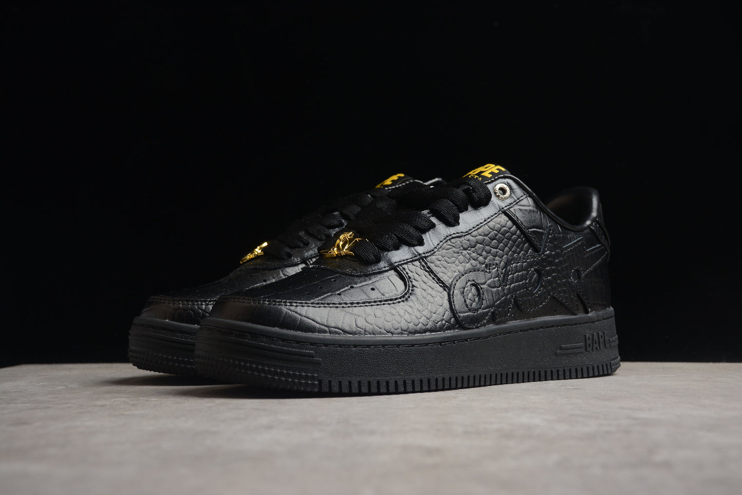 BAPE STA Low-Top Black Croc-Embossed Sneakers