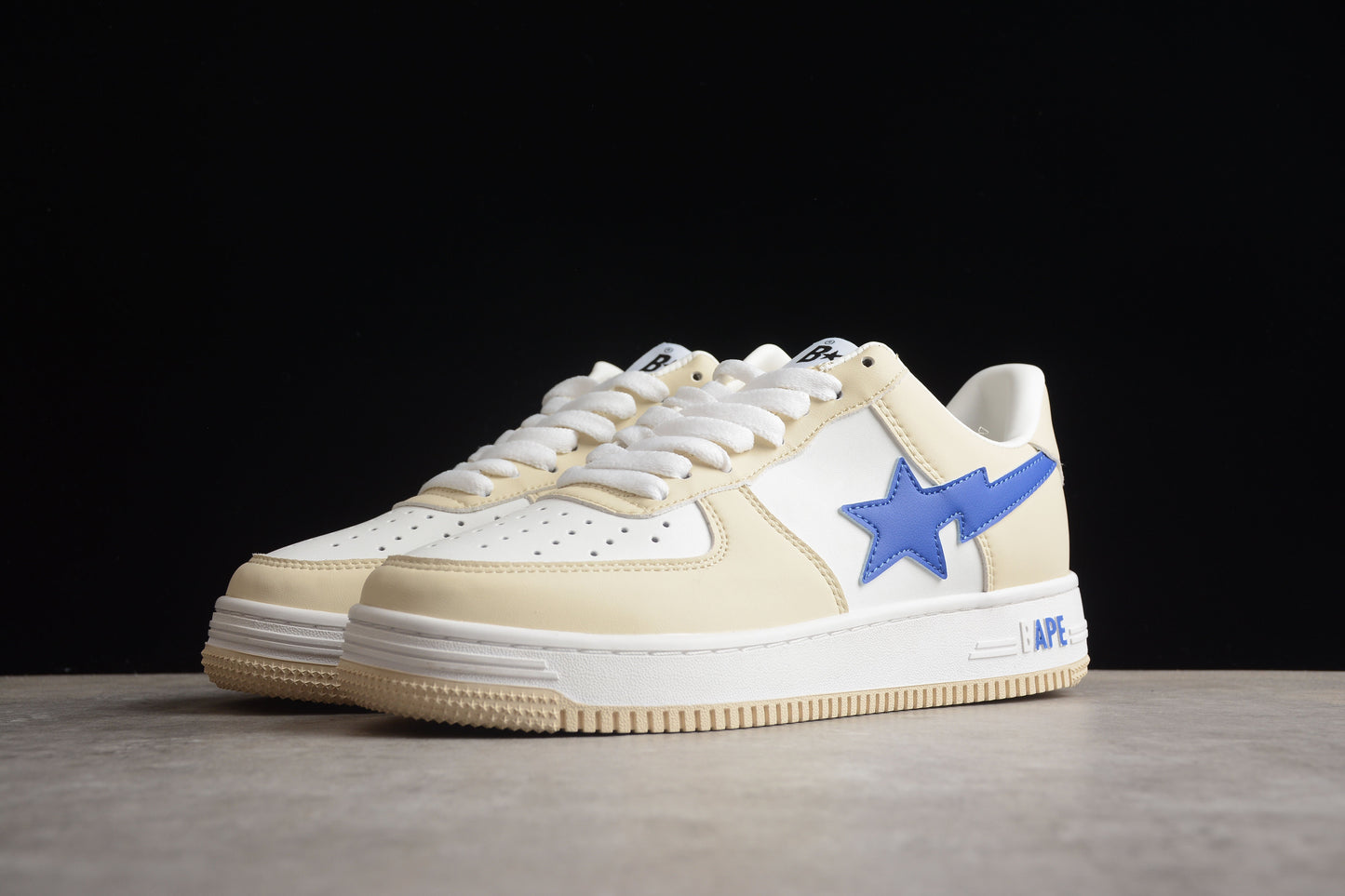 BAPE STA Low-Top Sneakers in Cream and Blue