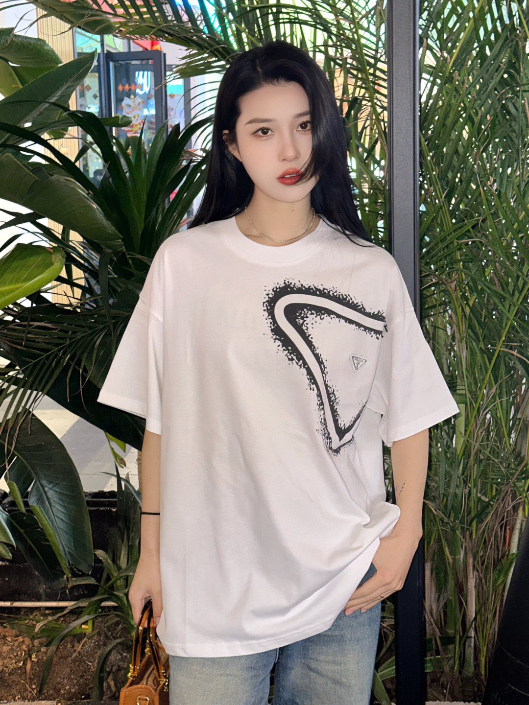 Prada Triangle Spray Paint Logo T-Shirt (White)