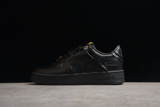 BAPE STA Low-Top Black Croc-Embossed Sneakers