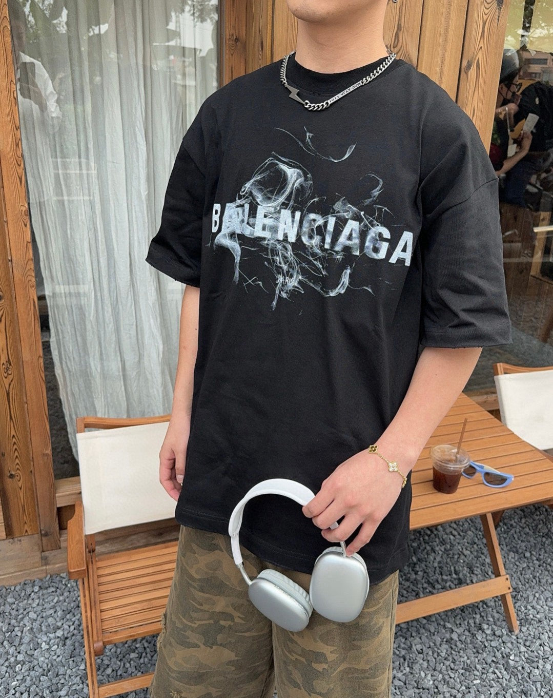 Balenciaga Smoke Print Logo T-Shirt (Black)