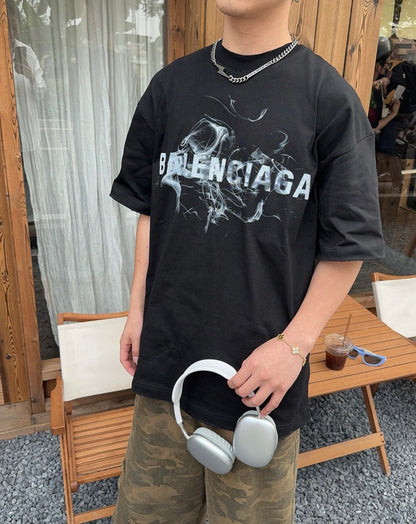 Balenciaga Smoke Print Logo T-Shirt (Black)