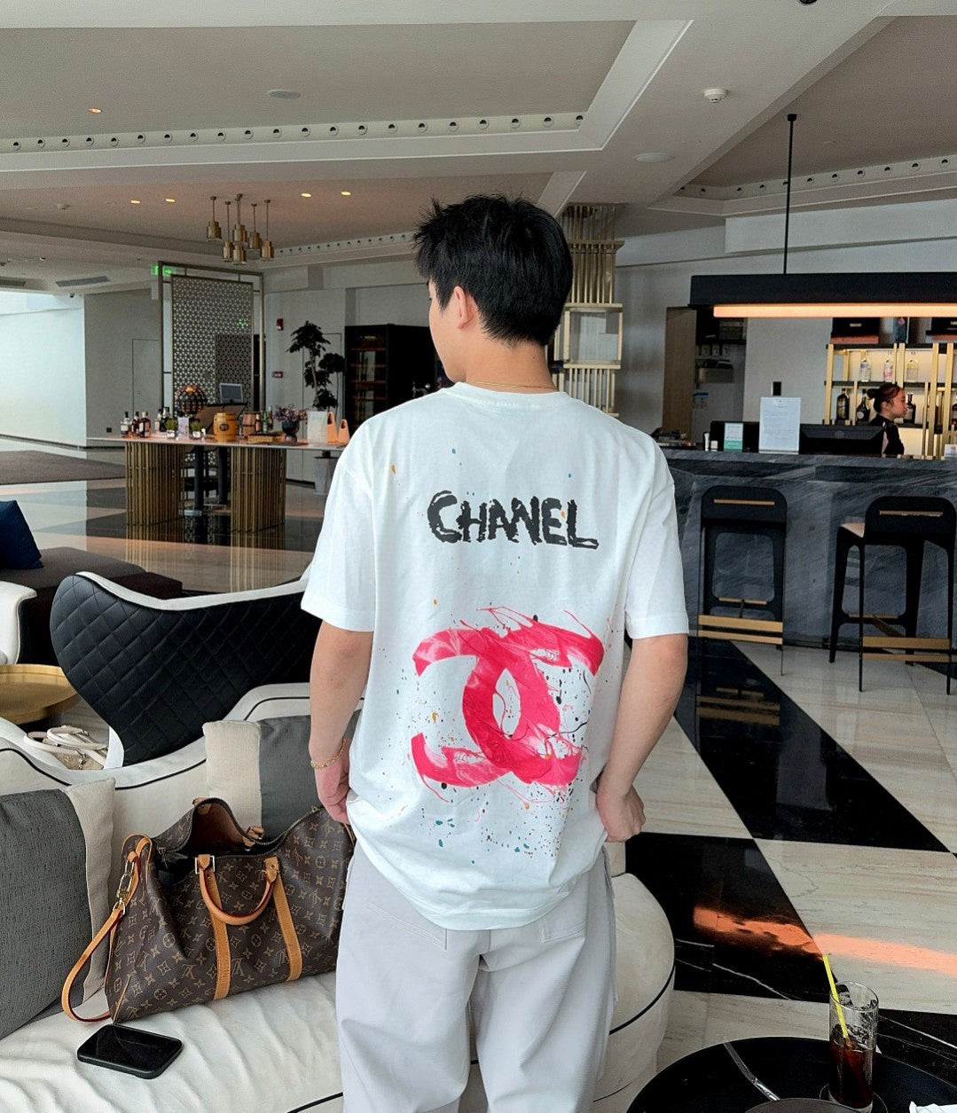 Chanel Pink Splash Logo T-Shirt