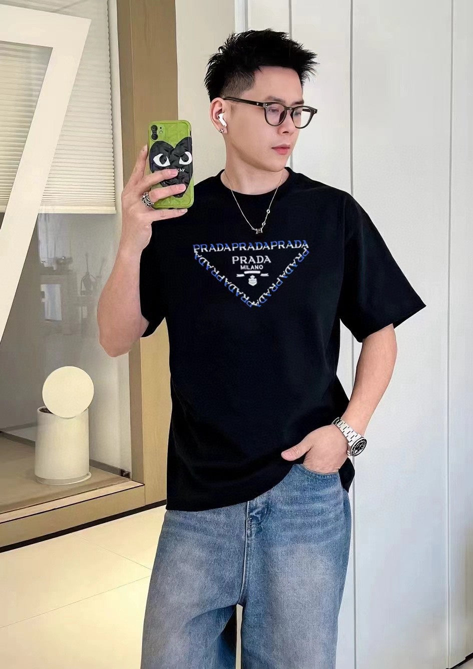 Prada Black T-Shirt with Logo Design