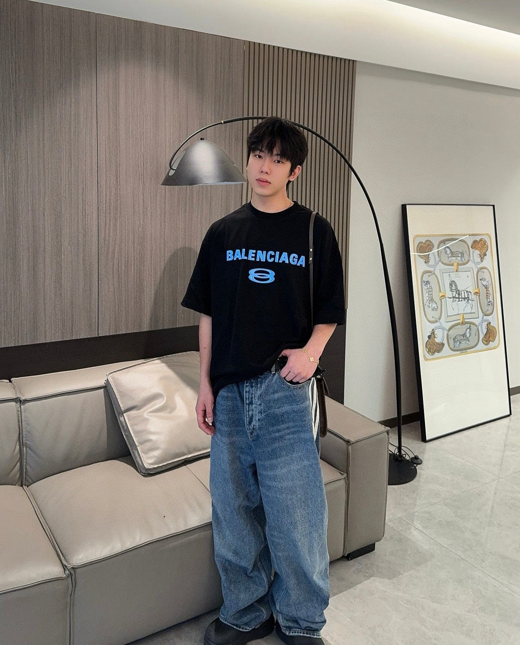 Balenciaga Blue Logo T-Shirt (Black)