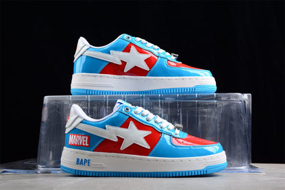 BAPE STA Low-Top Sneakers in Blue and Red Captain America Edition