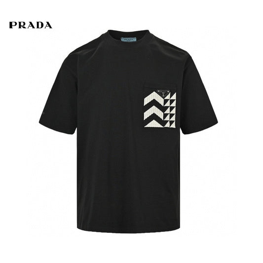 Prada Black T-Shirt with Geometric Pocket Design