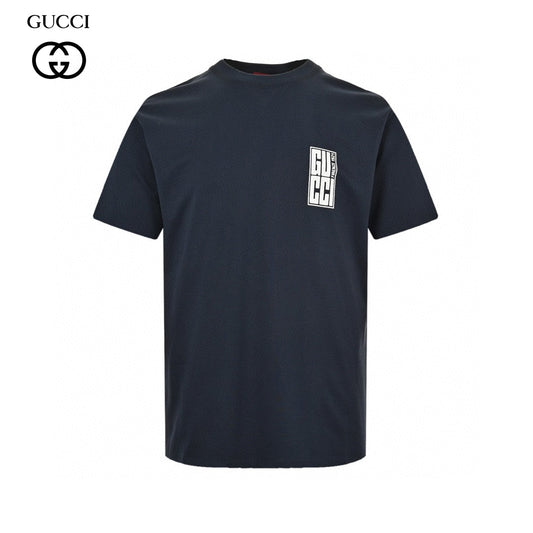 Gucci Navy Blue T-Shirt with Vertical Logo Patch