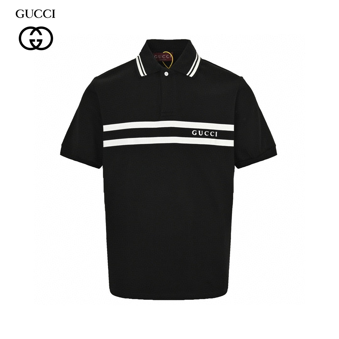 Gucci Striped Logo Polo Shirt (Black)