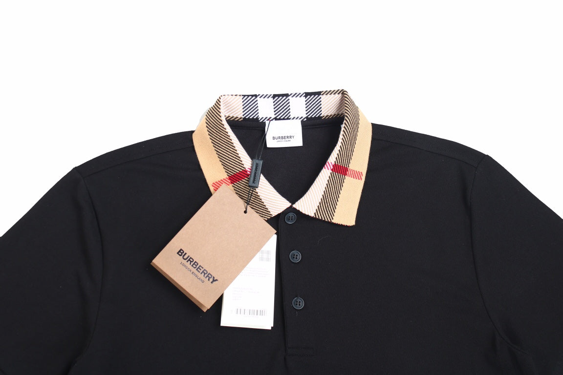 Burberry Check Collar Polo - Black