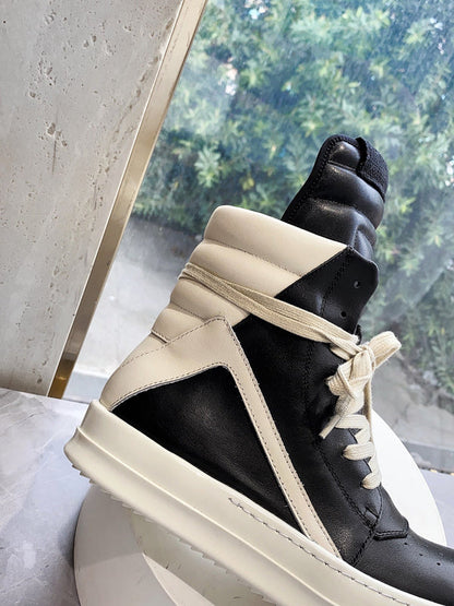 Rick Owens Geobasket Sneakers - Black and Cream