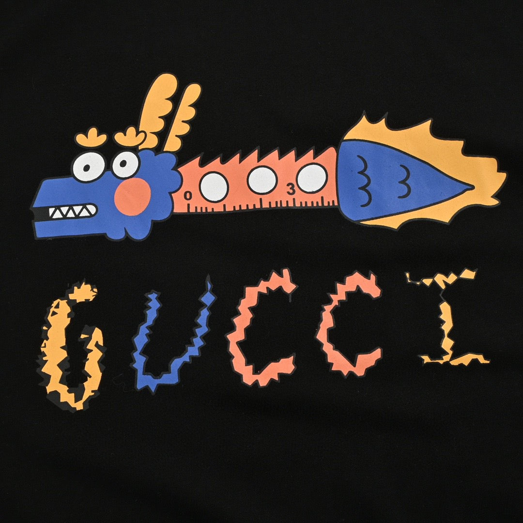 Gucci Black T-Shirt with Dragon Graphic