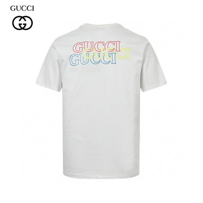 Gucci White T-Shirt with Blue Vertical Logo Patch