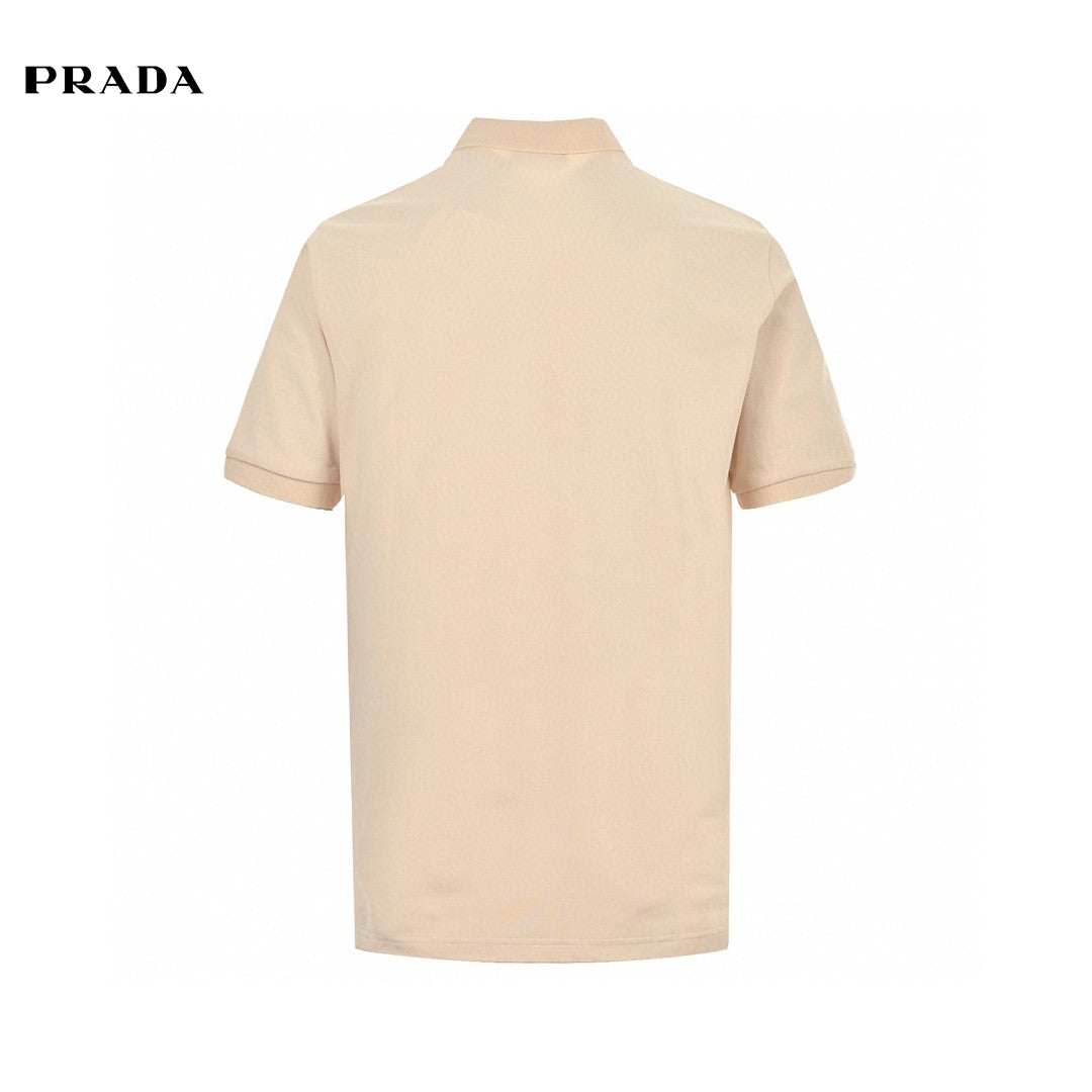 Prada Logo Patch Beige Polo Shirt