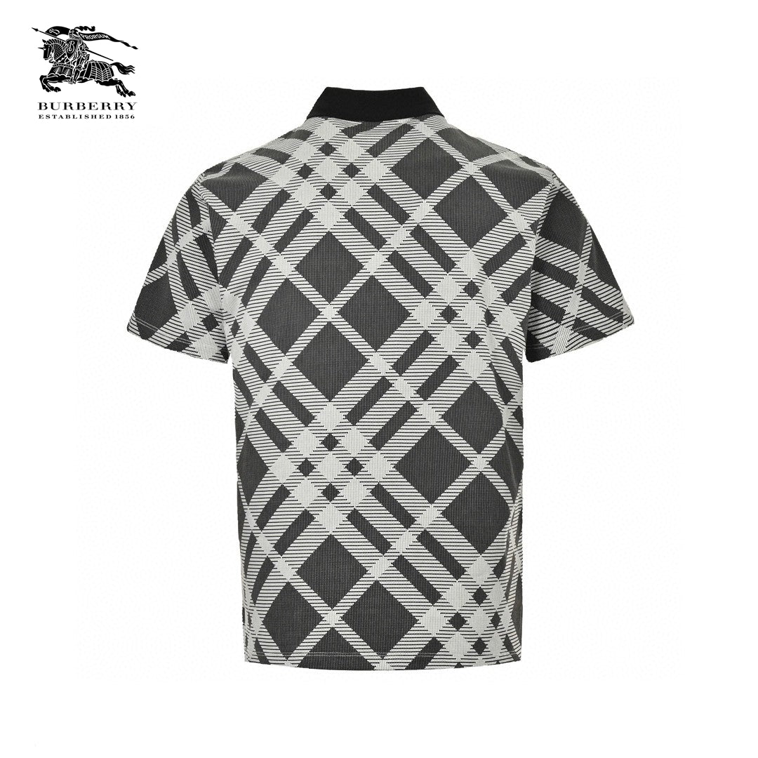 Burberry Geometric Check Polo Shirt (Black and White)