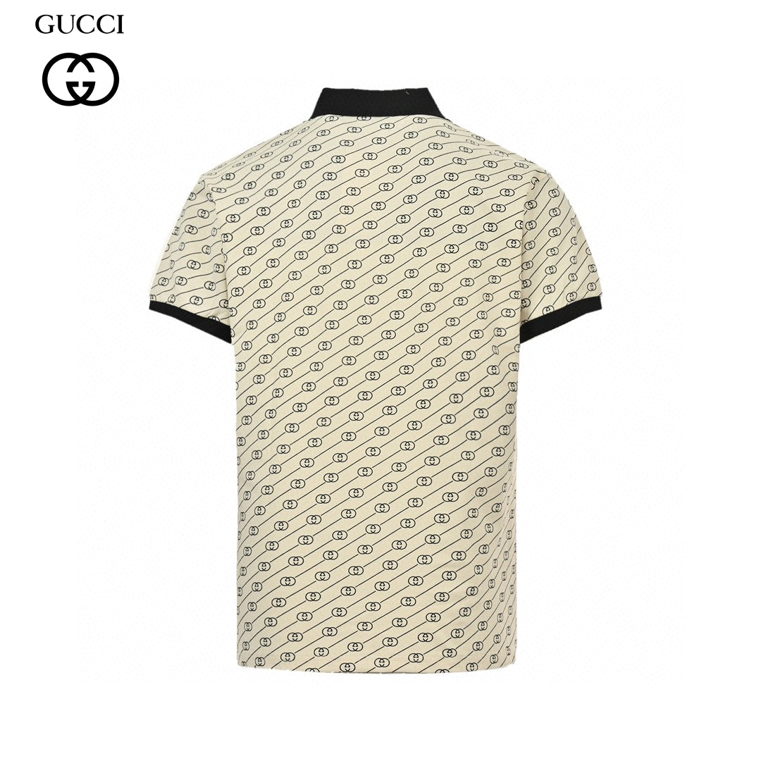 Gucci Beige and Black Patterned Polo Shirt