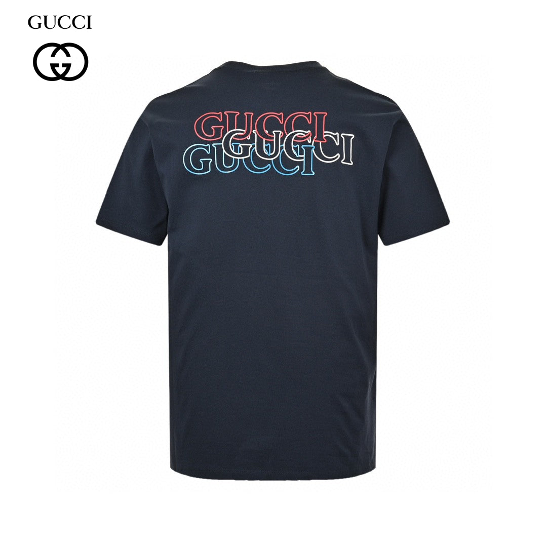 Gucci Navy Blue T-Shirt with Vertical Logo Patch