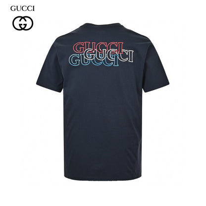 Gucci Navy Blue T-Shirt with Vertical Logo Patch