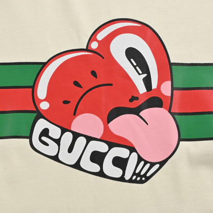 Gucci Cream T-Shirt with Heart Graphic