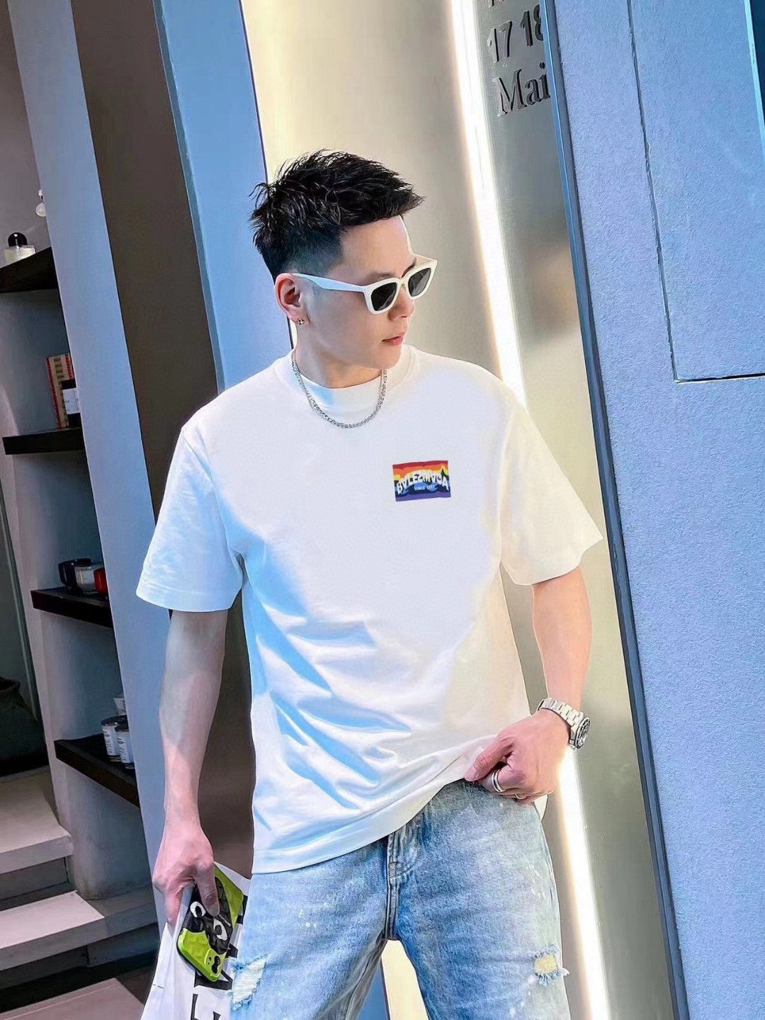 Balenciaga White T-Shirt with Mountain Graphic