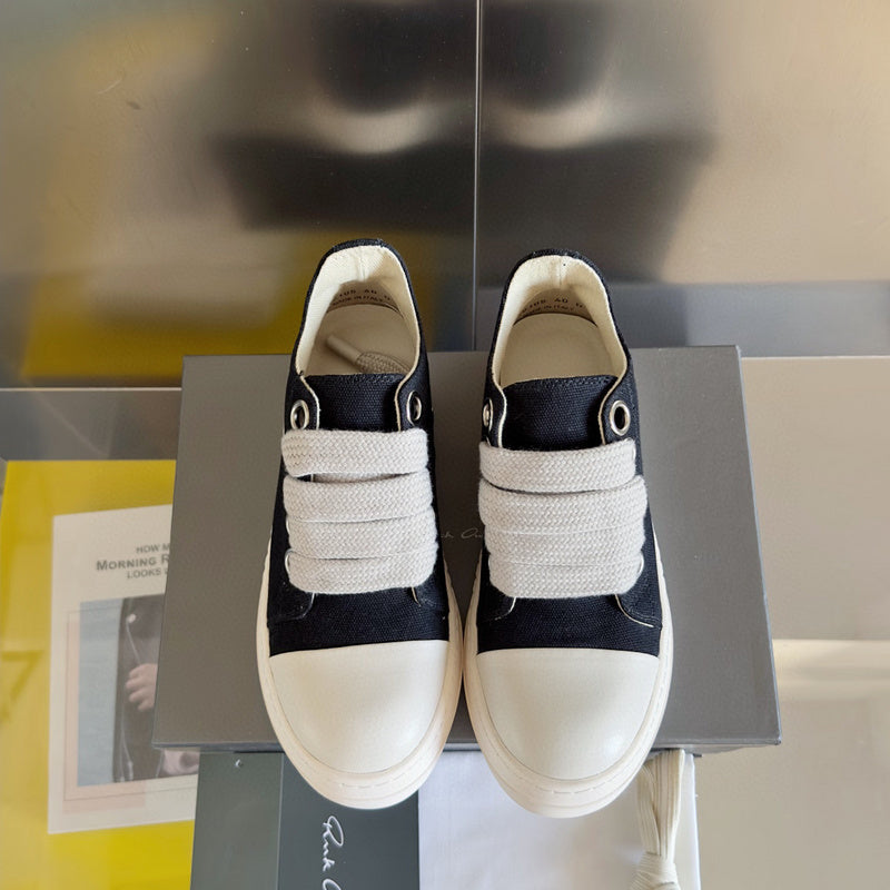 Rick Owens Black Canvas Low-Top Sneakers