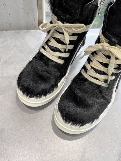 Rick Owens Geobasket Sneakers - Black Pony Hair