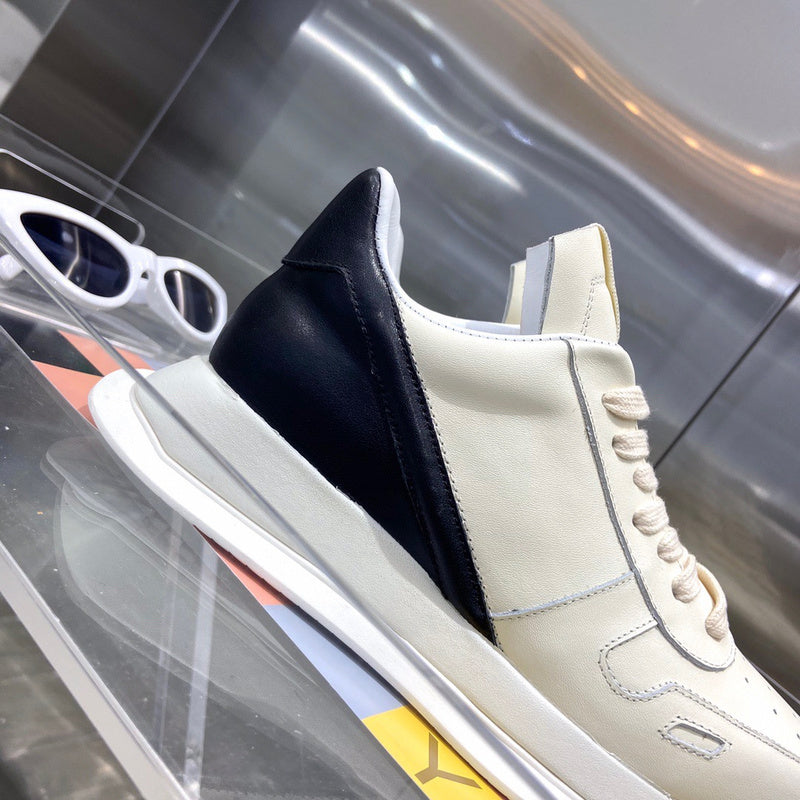 Rick Owens Cream and Black Low-Top Sneakers