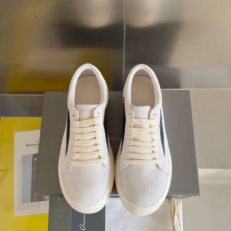 Rick Owens White Suede Low-Top Sneakers