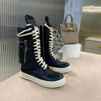 Rick Owens High-Top Leather Boots - Black and Cream