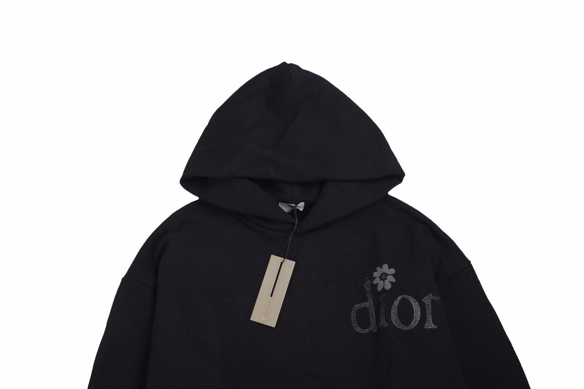 DIOR FLOWER LOGO HOODIE BLACK