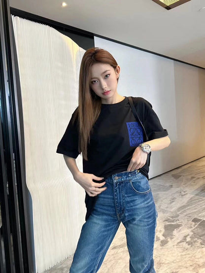 Loewe Black T-Shirt with Blue Pocket