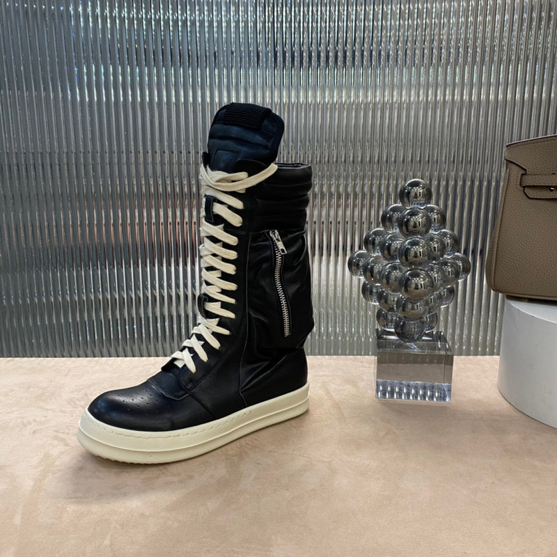 Rick Owens High-Top Leather Boots - Black and Cream