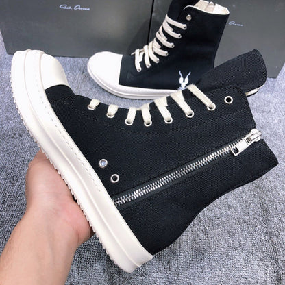 Rick Owens Black High-Top Canvas Sneakers