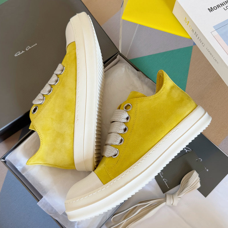 Rick Owens Yellow Suede Low-Top Sneakers