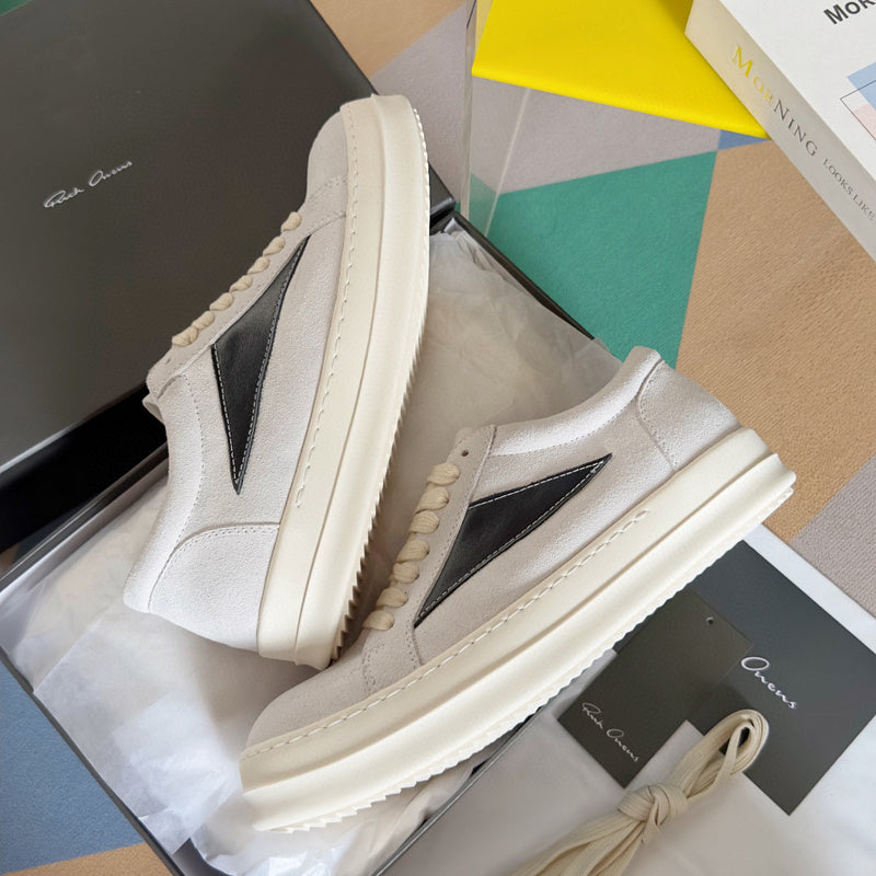 Rick Owens White Suede Low-Top Sneakers