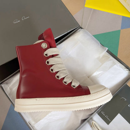 Rick Owens Red High-Top Sneakers