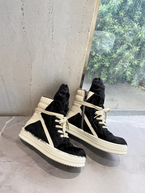 Rick Owens Geobasket Sneakers - Black Pony Hair