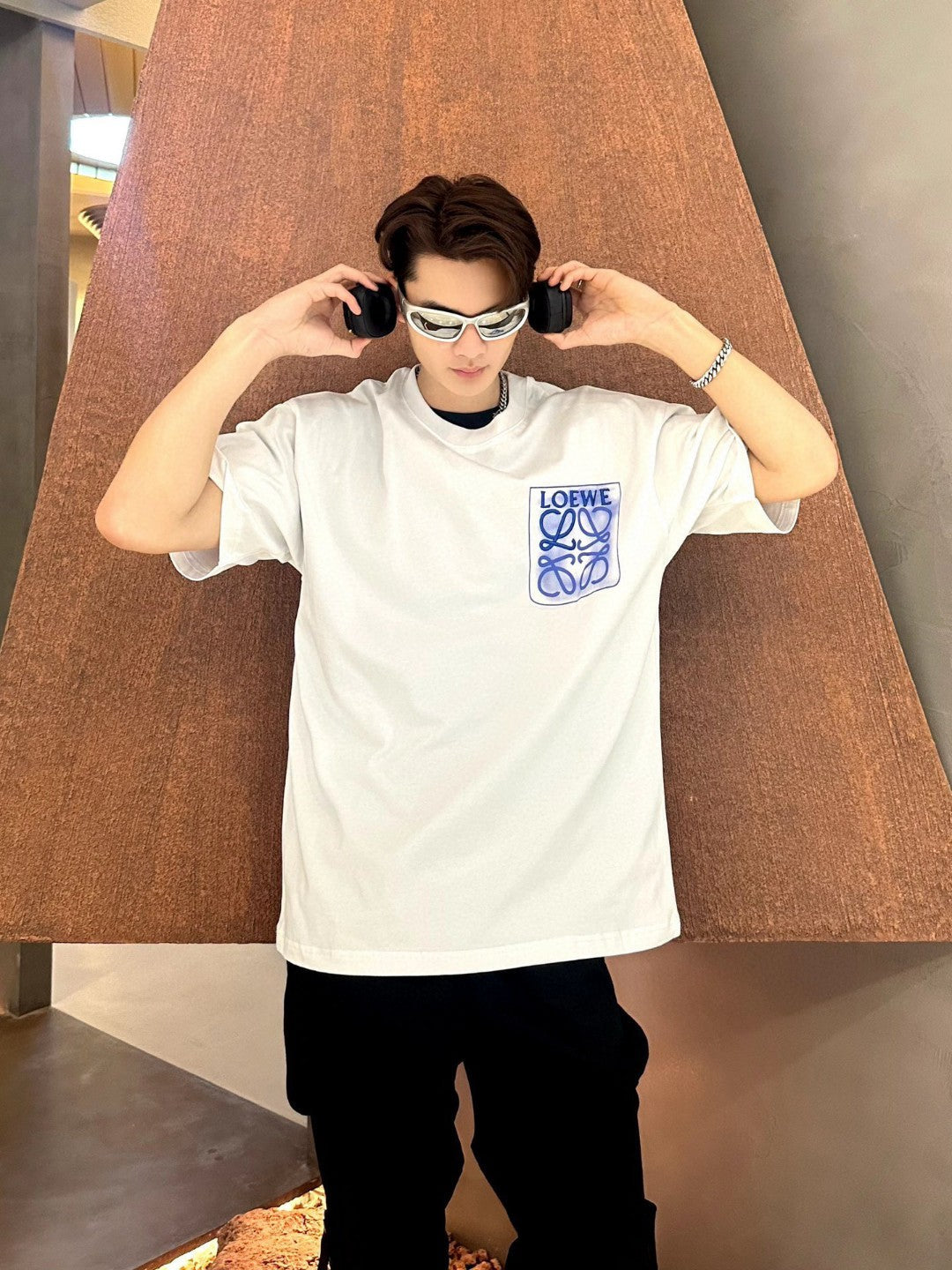 Loewe White T-Shirt with Blue Pocket Logo