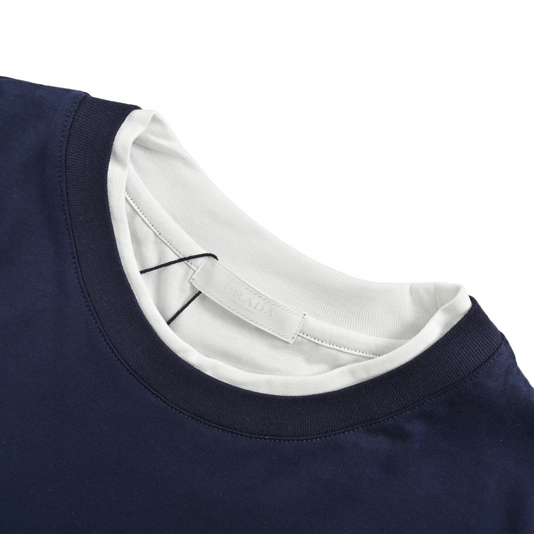 Prada Navy Blue Double Layer T-Shirt